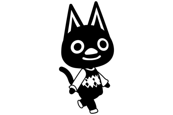 A Charming Black Cat with a Smile, Walking with a Striped Shirt and Hat