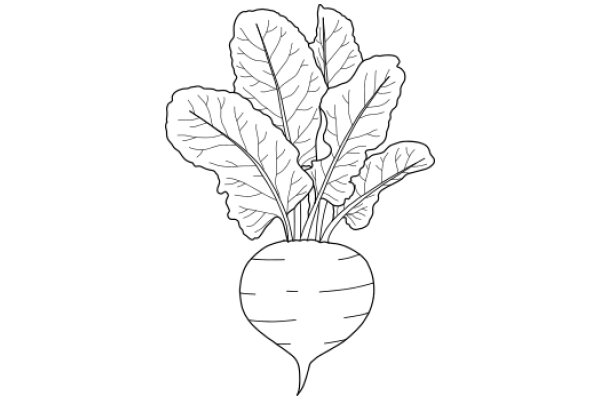 A Delicate Line Drawing of a Bunch of Fresh Leaves and a Turnip