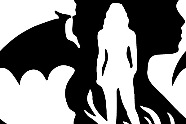 Silhouette of a Woman with Fire and a Bat