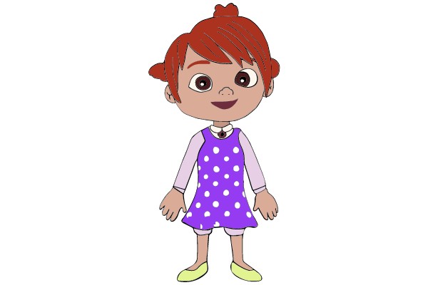 Happy Child in Polka-Dot Dress and Purple Shoes