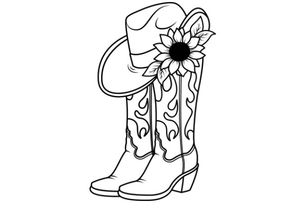 Western-Style Boots and Cowboy Hat with a Flower