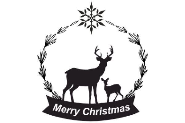 Merry Christmas: A Silhouette of a Deer and a Deerling, Surrounded by Festive Decorations