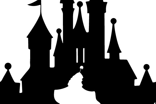 Silhouette of a Castle and a Dressed-Up Figure