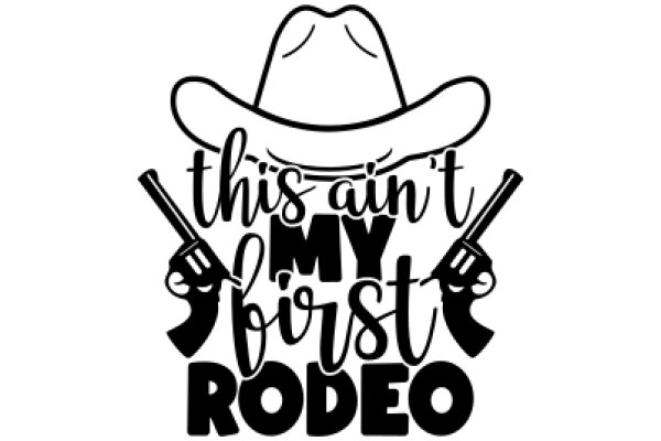 Western-themed logo with a playful twist: 'This Ain't My First Rodeo' featuring a cowboy hat, guns, and a humorous take on the classic phrase.