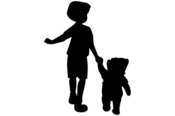 Silhouette of Child and Teddy Bear Holding Hands