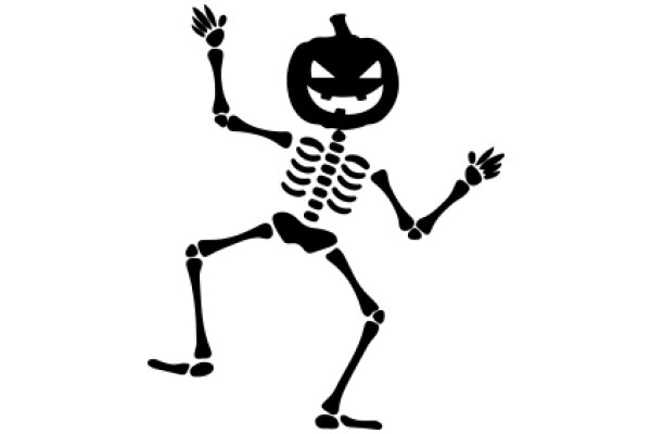 Halloween Skeleton with a Pumpkin Head and a Happy Expression
