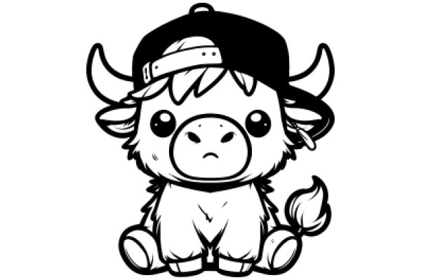 Adorable Cartoon Cow with a Hat and Horns