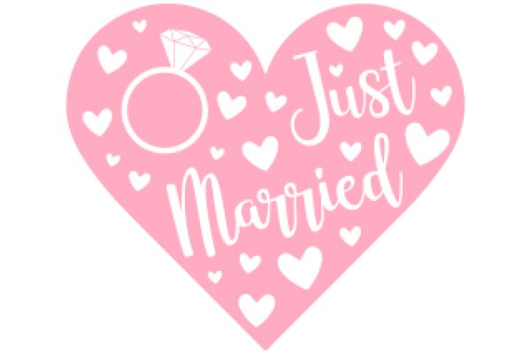 Just Married: A Celebratory Sign with a Diamond Ring and Heart Symbols