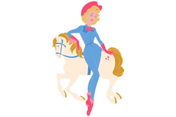 A Stylish Ride: A Woman in a Blue Dress and Pink Boots on a Horse with a Blue Bridle