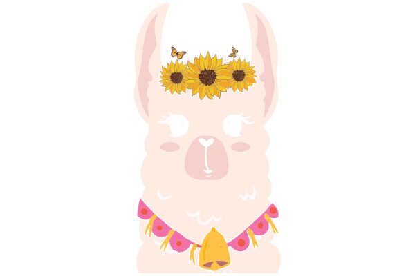 A Whimsical Scene of a Llama with a Flower Crown and a Bell Necklace