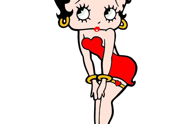 Betty Boop in Red Dress and Heart-Printed Stockings
