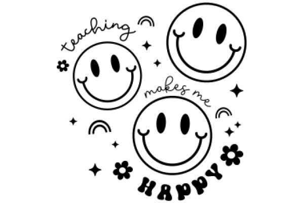 Happy Teaching Day: A Collection of Smiley Faces and Flower Symbols Surrounding the Words 'Teaching Makes Me Happy'.
