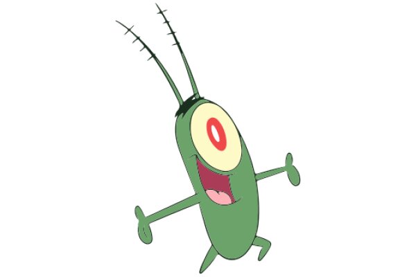 A Cartoon Alien with Big Eyes and Antennae, Excitedly Running Across a White Background.