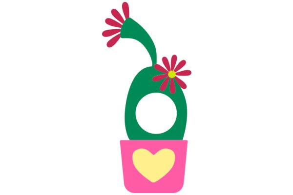 A Playful Illustration of a Flower Pot with a Heart-Shaped Handle and a Flower on Top
