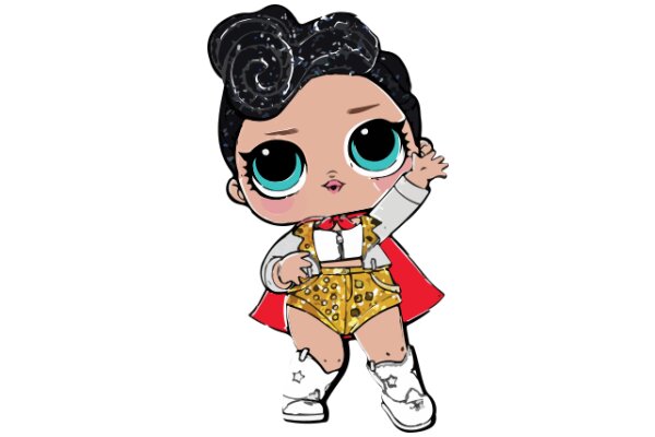 An Adorable Cartoon Character: A Girl with Blue Eyes and a Red Cape