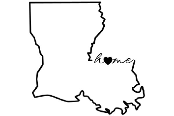 A Simple Line Drawing of a State's Outline with a Heart Inside