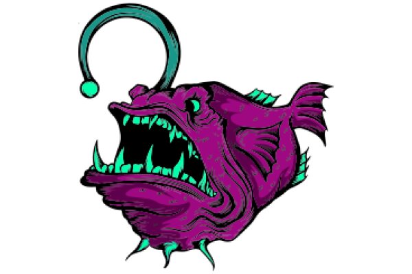 Vivid Illustration of a Fierce Purple Fish with a Hooked Nose and a Ring in its Mouth