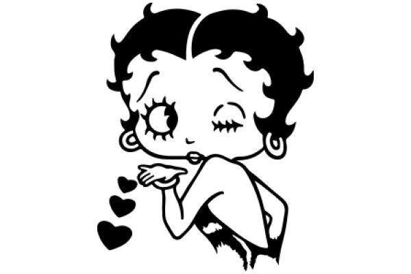 Whimsical Illustration of a Stylized Character with Heart-Shaped Eyes and Ears, Surrounded by Heart-Shaped Drops