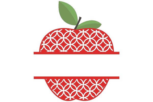 Vibrant Red Apple with a Green Leaf, Decorated with a Red and White Pattern, against a White Background