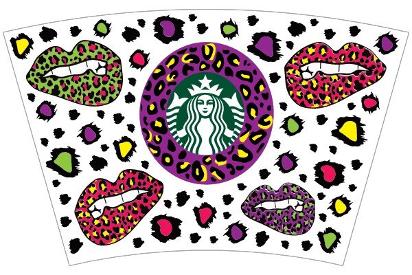 Vibrant Leopard Print and Lipstick Design with Central Starbucks Logo