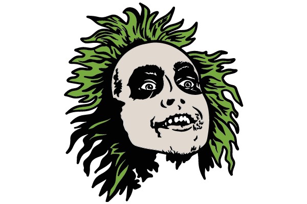 Stylized Portrait of a Character with a Green Hairstyle and a Surprised Expression