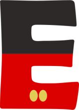 Vibrant Logo Design: A Colorful E with a Red and Black Stripe