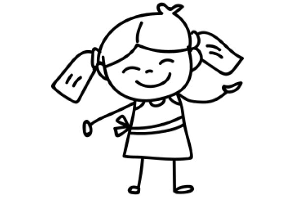 A Whimsical Cartoon of a Girl with Pigtails and a Tag