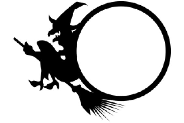 Silhouette of a Witch and a Bat in a Circle