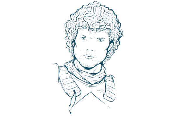 A Portrait of a Man with a Scarf and a Bandage, Illustrated in Blue