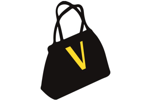 A Stylish Black Bag with a Yellow Letter 'V' on It