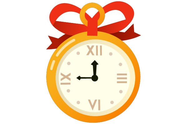 New Year's Eve Clock with Red Ribbon