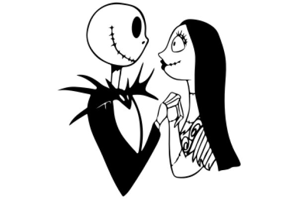 A Whimsical Encounter: A Illustration of Jack Skellington and Sally from The Nightmare Before Christmas