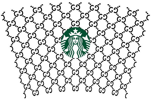 Starbucks Logo with Gucci Monogram Overlay
