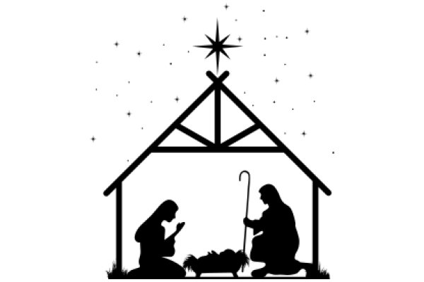 A Silhouette of a Nativity Scene with a Star Above