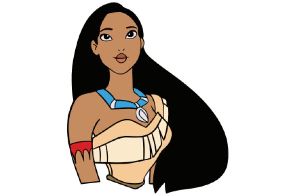 Stylized Illustration of a Woman with Long Hair and a Blue Necklace