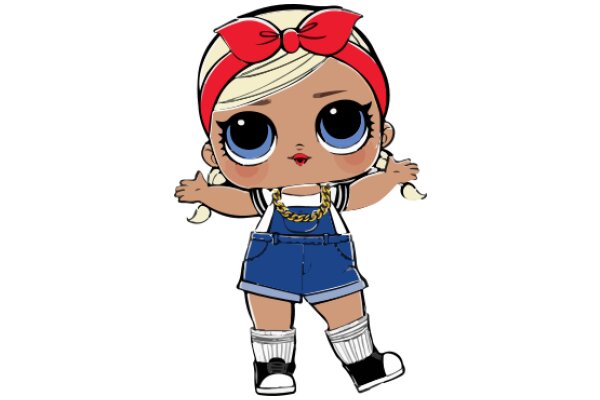 Pixilated Doll with Red Bandana and Blue Shorts