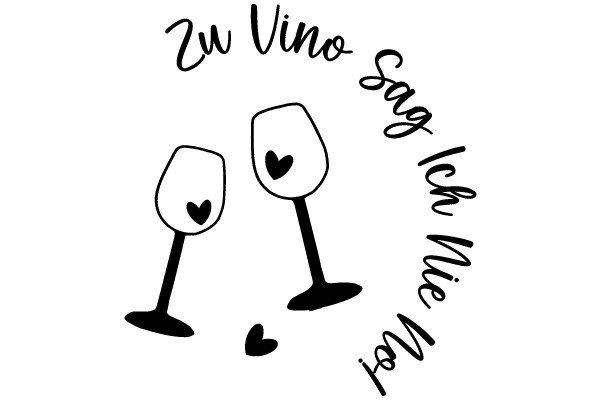 A Simple, Illustration of Two Wine Glasses and a Heart, with the Words 'Zu Vinno' and 'Sag Liebe' Surrounding Them.