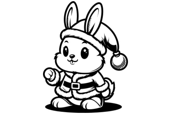 A Cute Cartoon Bunny in a Santa Hat and Coat, Ready for the Holidays!