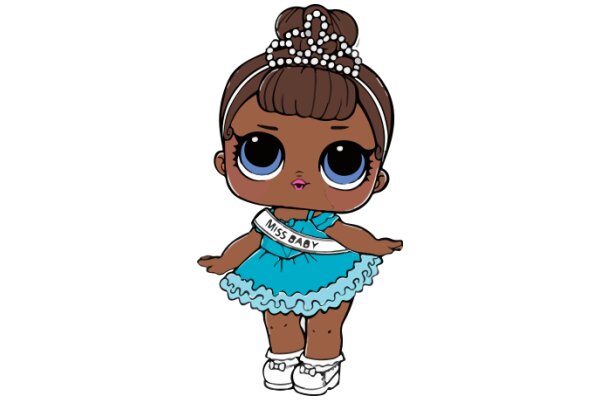 A Stylish Princess: A Colorful Animation of a Doll with a Crown and a Blue Dress