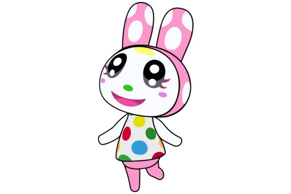 Colorful Cartoon Bunny with Polka Dots and a Dress