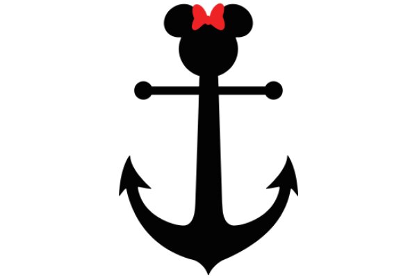 Minimalist Logo of Mickey Mouse with a Red Bow and an Anchor