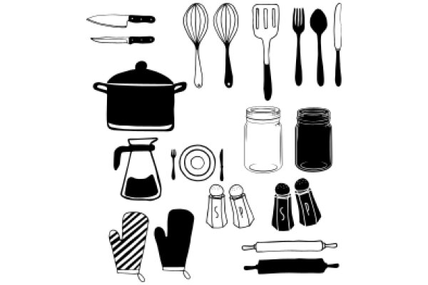 A Collection of Kitchen Essentials: A Illustration of Cooking Utensils and Appliances