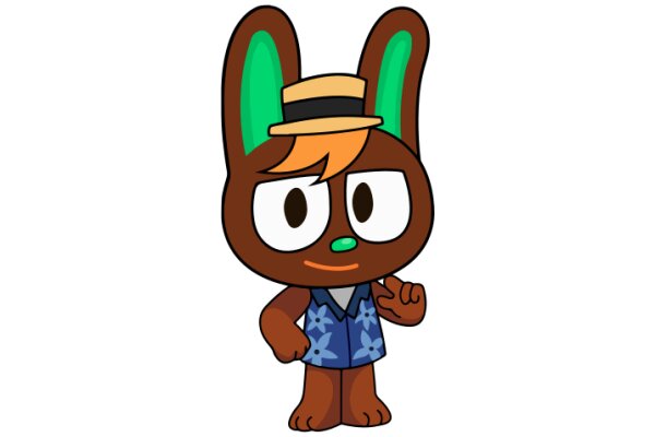 A Cute Cartoon Bunny in a Blue Shirt and Hat, Standing Against a White Background.