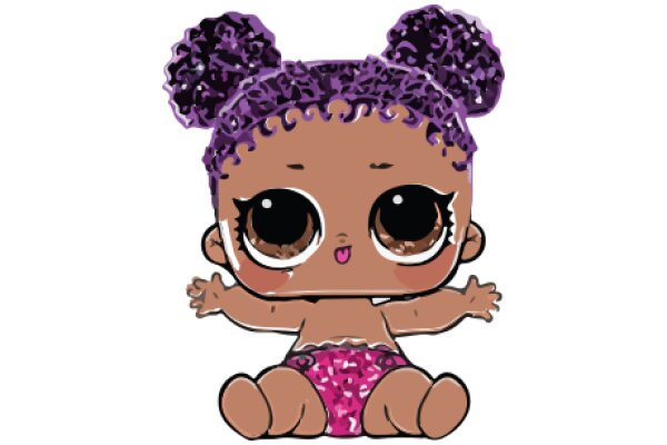 Adorable Cartoon Character with Purple Hair and Pink Swimsuit