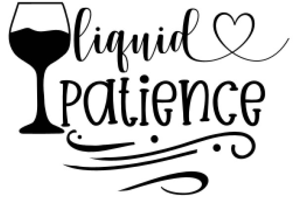 Liquid Patience: A Graphic Design of a Wine Glass and the Words 'Liquid Patience' in a Stylish Font, Emphasizing the Concept of Waiting for a Wine to Breathe and Develop Flavors.