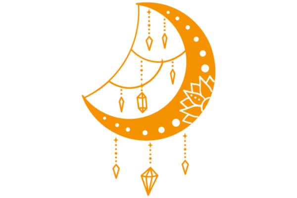 Ornate Crescent Moon Illustration with Geometric Design and Diamond Decorations