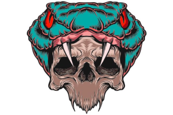 Stylized Illustration of a Snake-like Creature with a Human-like Skull