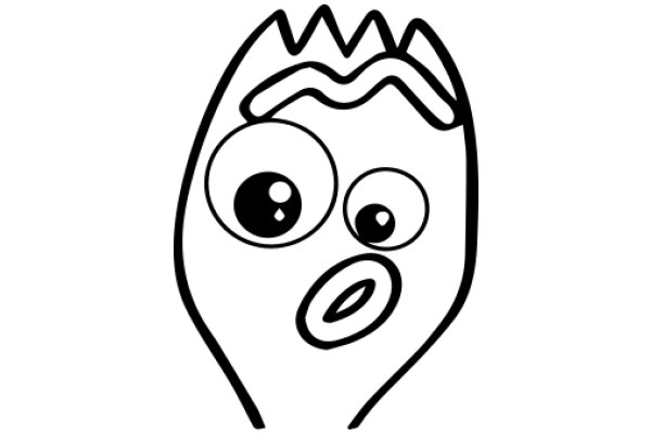 A Whimsical Character: A Line Drawing of a Stylized Face with a Large Eye and Mouth