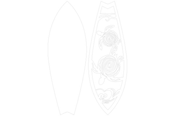 Stylized Surfboard Design with Floral Pattern