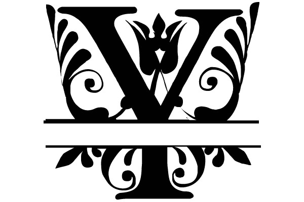 Ornamental 'V' with Floral and Scroll Design